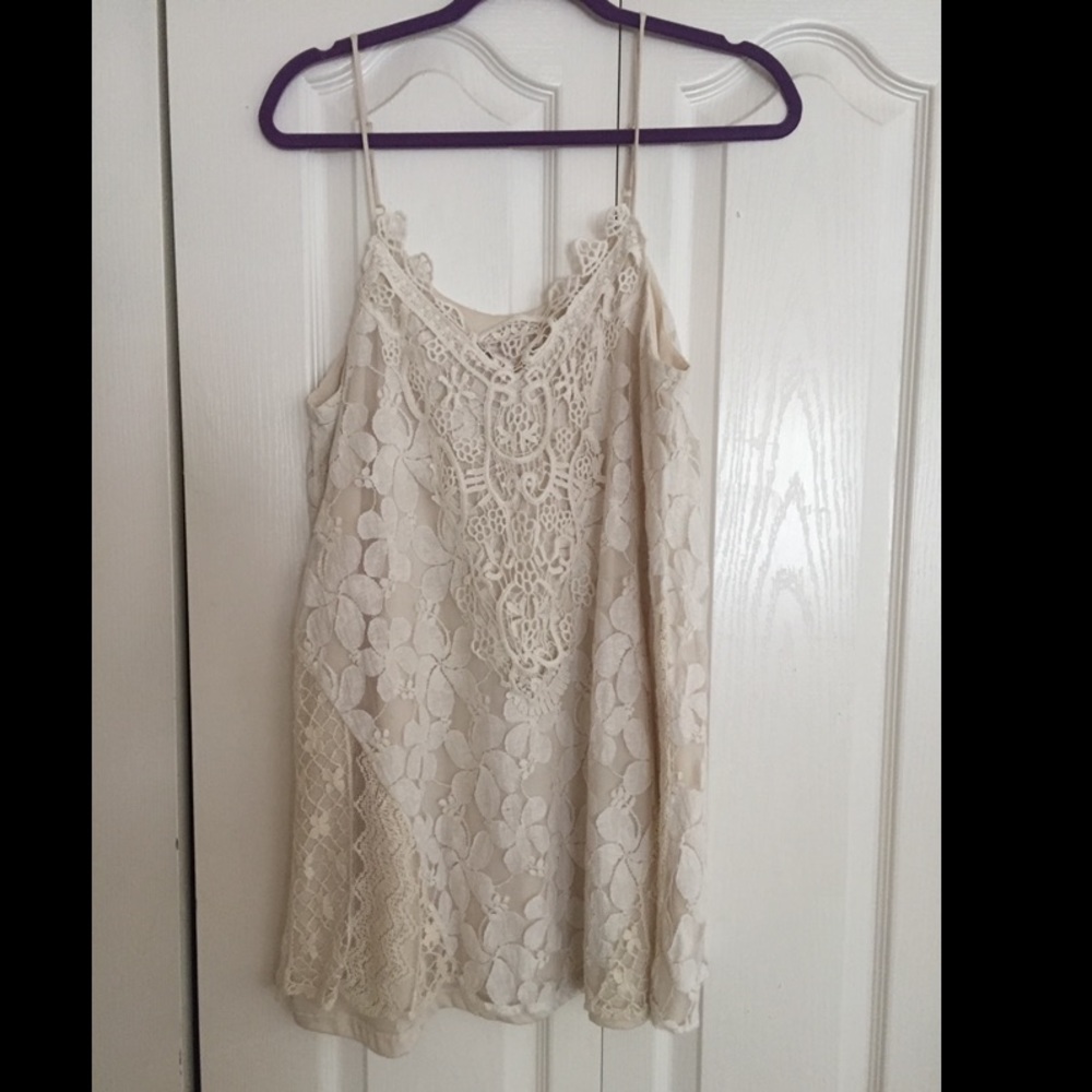 Cream floral lace tank dress
